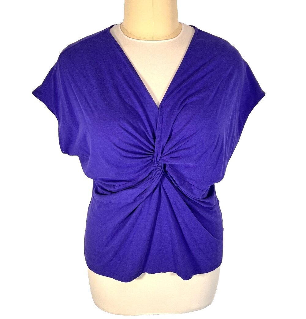 Ava & Viv Blouse Womens 2X Purple Twist Front V-Neck Cap Sleeve Cotton Modal - Picture 2 of 12
